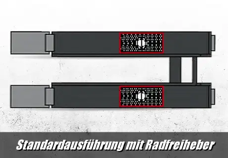 Auffahr- Scherenhebebühne mit flachen Fahrschienen und Radfreiheber
